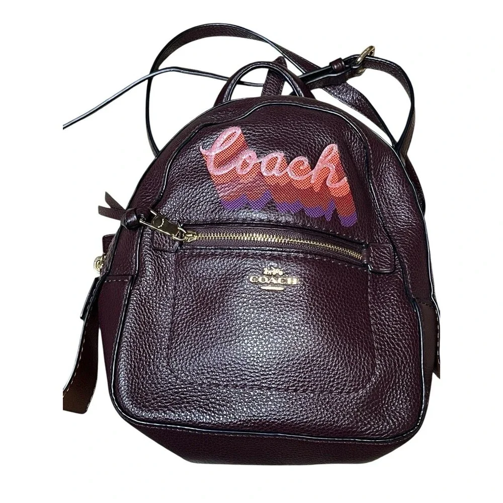 Coach Andi Mini Backpack Burgundy With Pink Glitter Spell Out